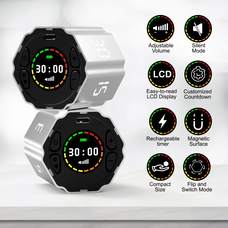 XMSJ Flip Cube Timer — 5-in-1 Visual Timer for Work, Study & Kitchen - Image 14